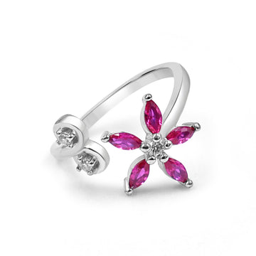92.50 Silver Flower Ring 5 red dimond