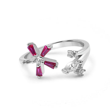 92.50 Silver Flower Ring Red