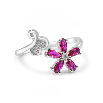 92.50 Silver Diamond Star Ring Red