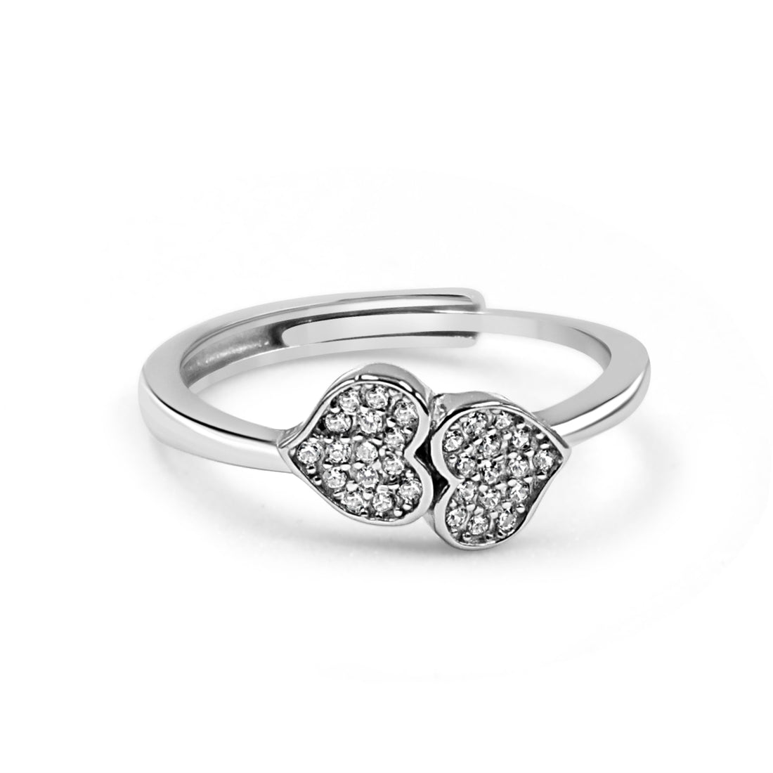 92.50 Silver Diamond Double Heart Ring Adjustable