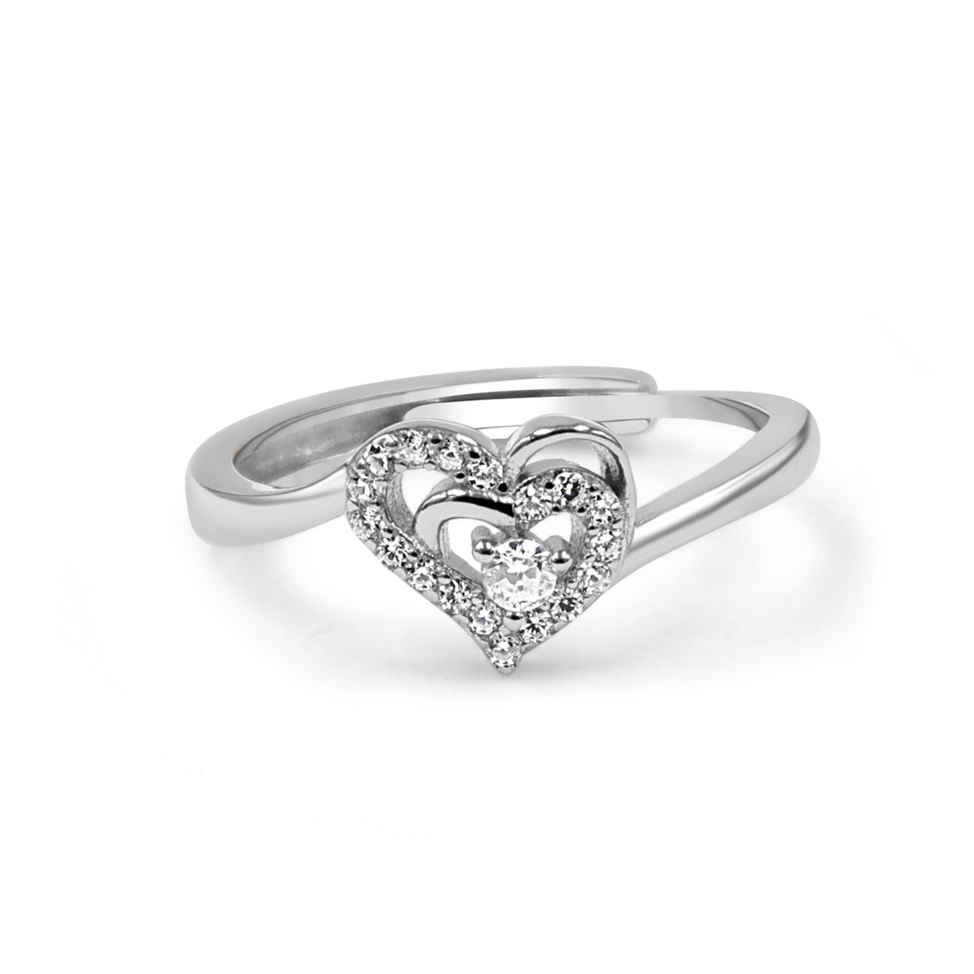 92.50 Silver Diamond Heart  With in Love Ring Adjustable