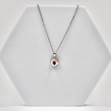 92.50 SILVER red heart stone pendent with chain