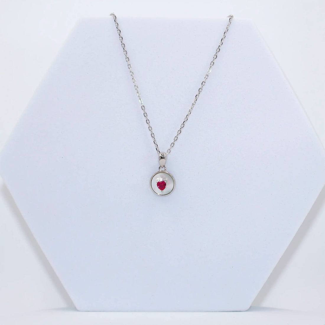 92.50 SILVER red heart stone pendent with chain